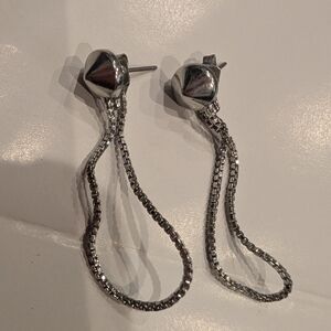 Silver Spike Drop Chain Earrings - Sleek Women's Dangle Jewelry